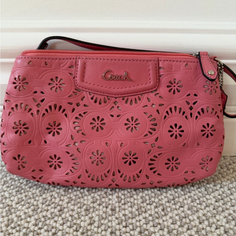 Coach Floral Cutout Pink Wristlet